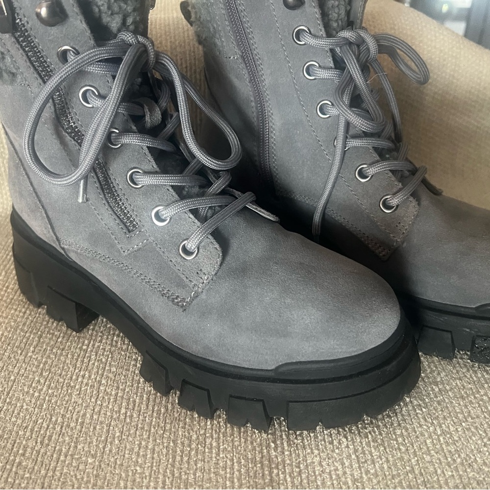 Marc Fisher Gray Abole grey suede lace/zip up winter boots